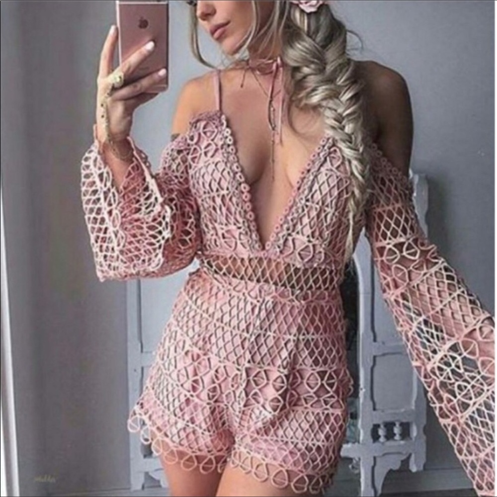 Blush crochet romper